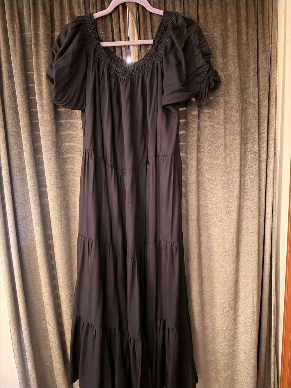 Lani Black Puff-Sleeve Tiered Maxi Dress